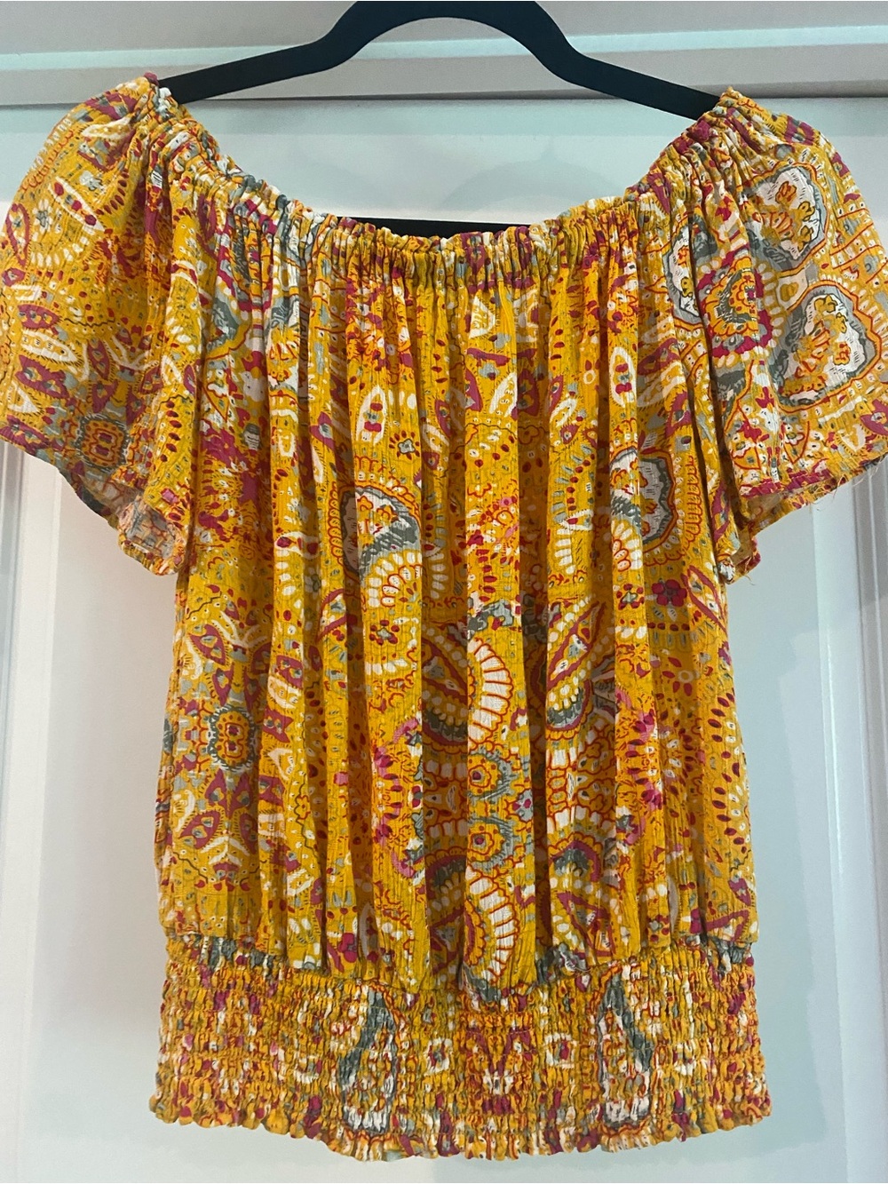Cynthia Rowley Yellow Paisley Peasant Top